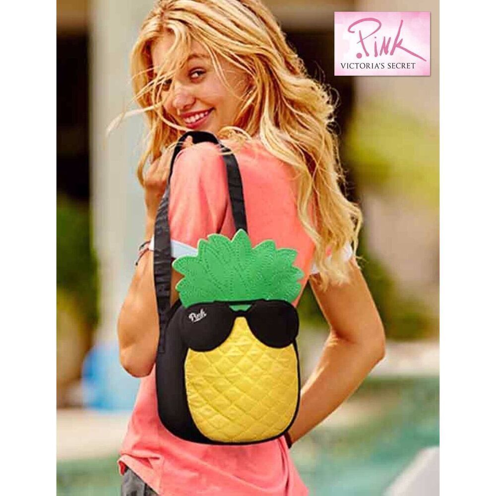 NWT Great Victoria's Secret PINK Beach Pineapple Cooler Bag Black Yellow Green!!